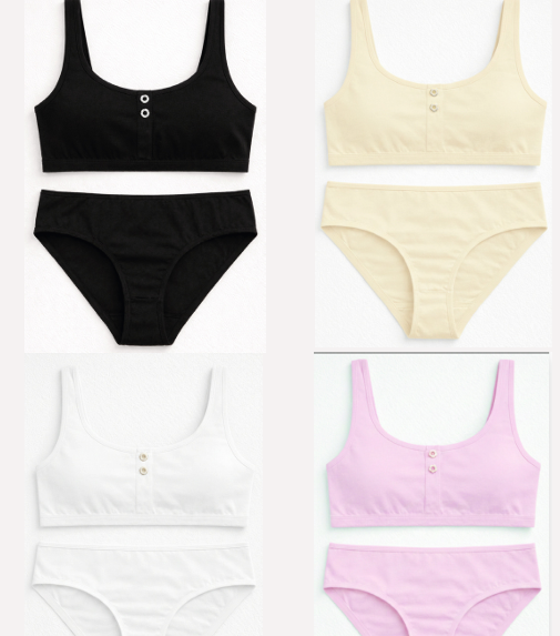 CONJUNTO NENA LISO DE ALGODÓN Y LYCRA CON TAZA DESMONTABLE CON BOTONES Y BOMBACHA