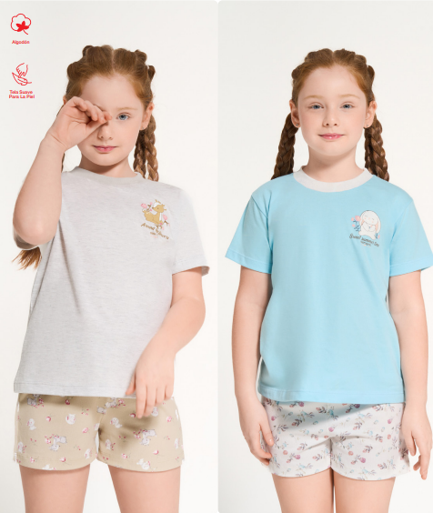 VER. PIJAMA NENA REMERA LISA Y SHORT ESTAMPADO "ANIMALES"