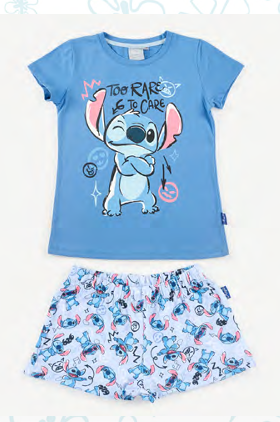 VER. PIJAMA DE ALGODÓN ESTAMPADA Y SHORT DE MODAL SUBLIMADO "STITCH"