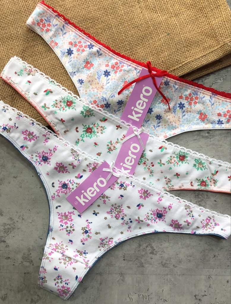 PACK X3 COLALES DE ALGODÓN Y LYCRA ESTAMPADA FLORES