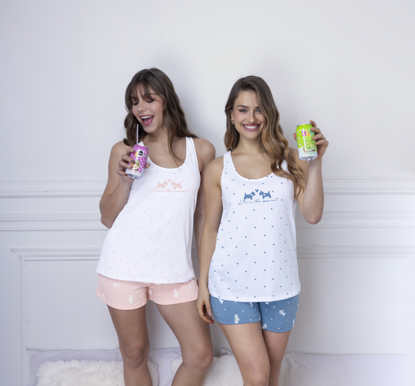 VER. PIJAMA MUSCULOSA Y SHORT ESTAMPADO DE JERSEY