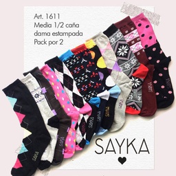 [SAYS1611] MEDIA 1/2 CAÑA MUJER ESTAMPADO PACK X 2