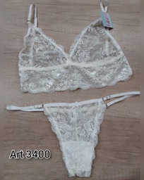 [LALU3400] CONJUNTO BRALETTE TOP ENCAJE C/LESS REGULABLE