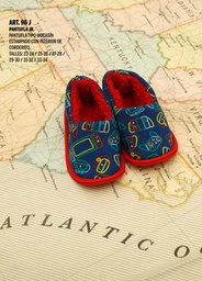 [XY96J] LIQUIDACION ! - INV. PANTUFLA NIÑO TIPO MOCASIN CON CORDERITO ADENTRO ESTAMPADA