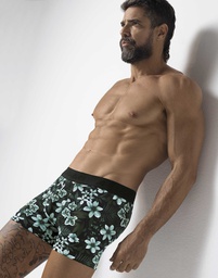 [BAK2048] BOXER ALGODON Y LYCRA, ESTAMPADO FLOREADO Y ELASTICO SOBRE RELIEVE NEGRO