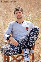 [MKP4207] INV. PIJAMA CONJUNTO MANGA LARGA DE ALGODON COMBINADO CON PANTALON ESTAMPADO &quot;RIDER&quot;