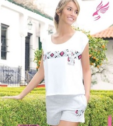 [SHE3076] VER. SHORT DAMA ALGODÓN LISO RUSTICO CON INSCRIPCION COLOR