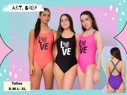 [VYO6407] MALLA ENTERA TEENS CON ELASTICO ANCHO RAYADO ESTAMPA &quot;LOVE”