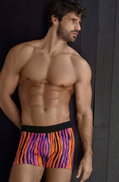 [BAK2120] BOXER DE ALGODON Y LYCRA ESTAMPADO DIGITAL RAYAS FLUO CON ELASTICO SOBRE RELIEVE NEGRO