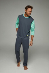 [XY8025] LIQUIDACION ! - INV. PIJAMA LISO CON MANGAS ESTAMPADAS