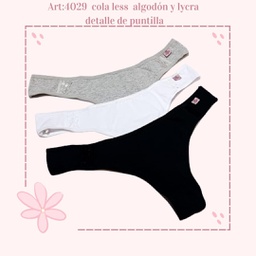 [MER4029] PACK X 3 COLALES ALGODÓN Y LYCRA DETALLE PUNTILLA LISA