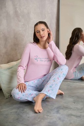 [LEN25367]  INV. PIJAMA DE JERSEY PANTALON ESTAMPADO "FLORES"