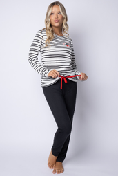 [SP11761] INV. PIJAMA DAMA DE ALGODON ESTAMPADO REMERA RAYADA Y PANTALON LISO