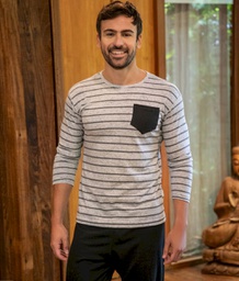 [BIANF25623/E] LIQUIDACION ! - INV. PIJAMA HOMBRE PANTALON LISO Y CAMISETA RAYADA