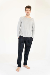 [ANDP9051] INV. PIJAMA CASACA LISA Y PANTALON ESTAMPADO CUADRILLE