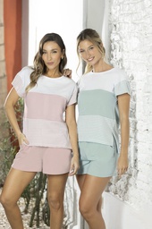 [LEN26726/E] VER. PIJAMA REMERA RAYADA Y SHORT LISO