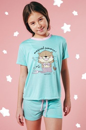 [ELE2621] OFF - 15% !! VER. PIJAMA NENA REMERA ESTAMPADA Y SHORT LISO