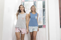 [LEN26700/E] VER. PIJAMA MUSCULOSA LISA Y SHORT ESTAMPADO "PERRITOS"