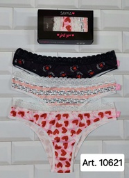 [SAY10621] PACK X3 VEDETINA DE MICROFIBRA ESTAMPADA CON PUNTILLA