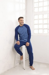 [LEN26522/E] INV. PIJAMA HOMBRE MANGA LARGA RAYADO DE ALGODÓN