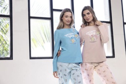 [LEN26303/E] DESCUENTO 10% LIQUIDACION DE TEMPORADA! INV. PIJAMA DE DAMA MANGA LARGA DE ALGODÓN ESTAMPADO "SALCHICHAS"